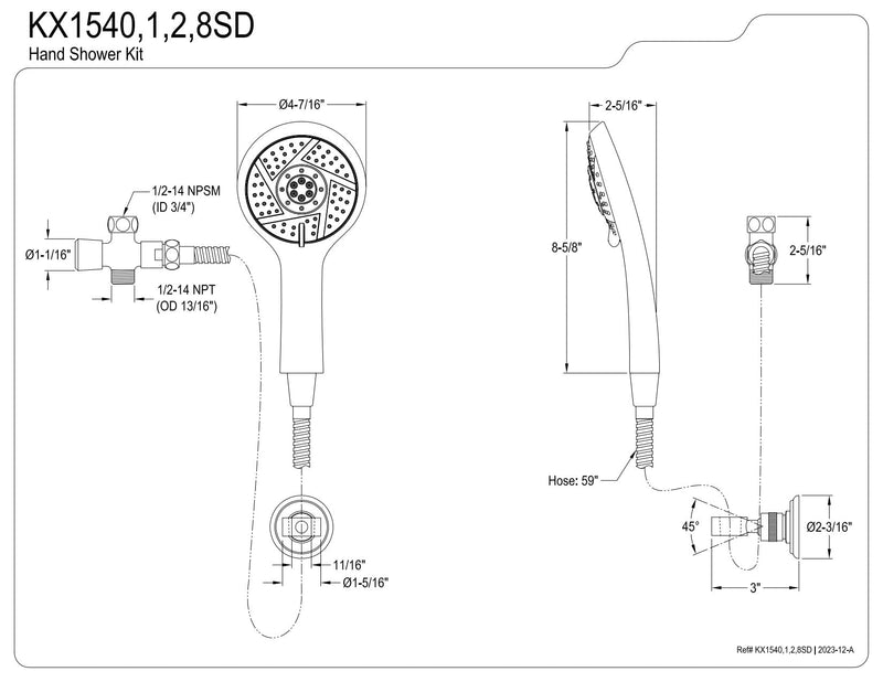 Kingston KX1541SD Mult-Function Hand Shower Kit, Polished Chrome