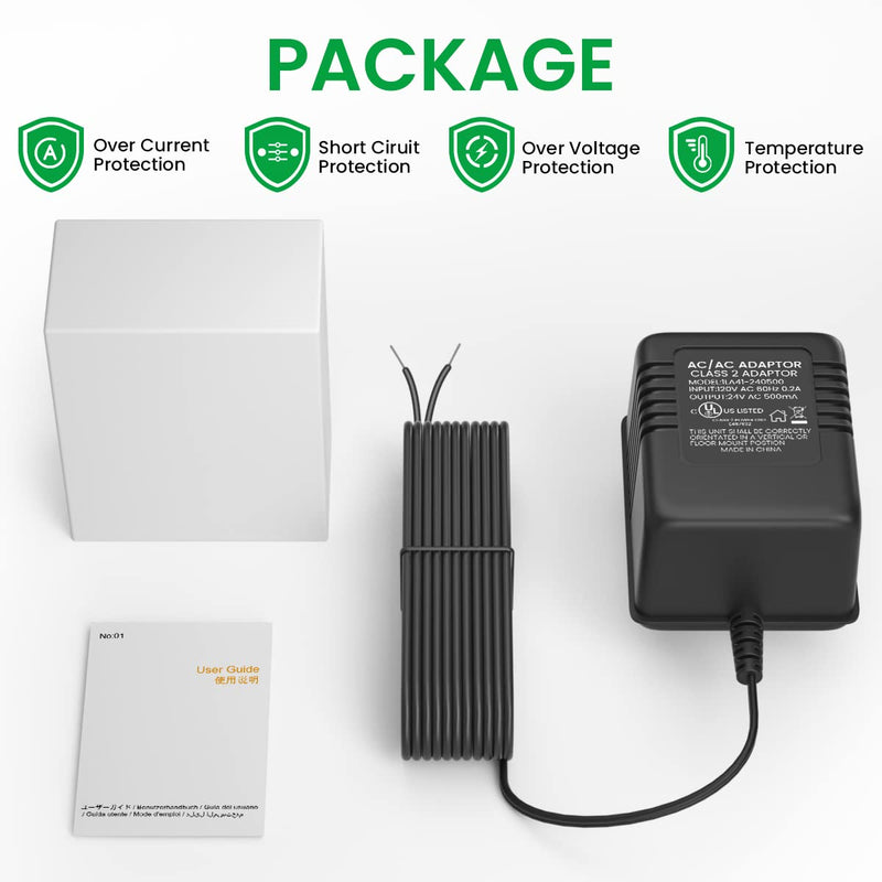 24Volt 500mA UL Certified Doorbell Transformer, C Wire Adapter Thermostat, Competible with All Versions of Ring Doorbell and Thermostat for Nest Ecobee(16.4FT Charging Cable-UL Certified)