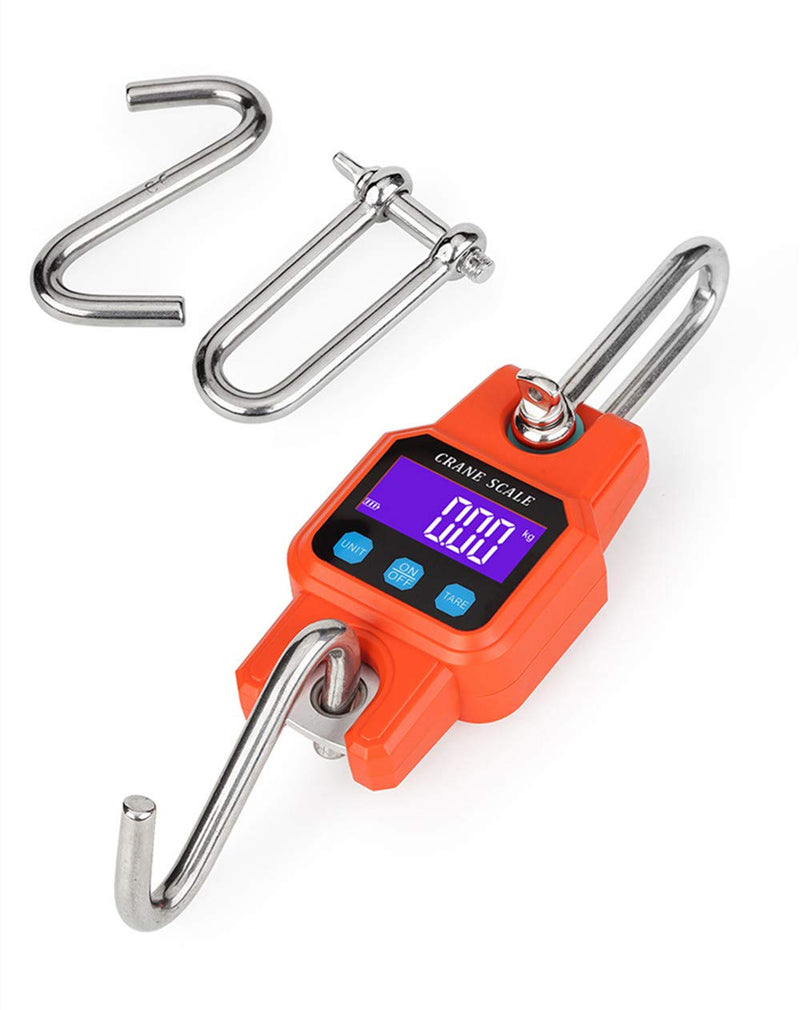 Klau Portable Rechargeable Crane Scale 300 kg / 600 lb Heavy Duty Digital Hanging Scales LCD Display with Backlight Orange for Home Farm Hunting Outdoor