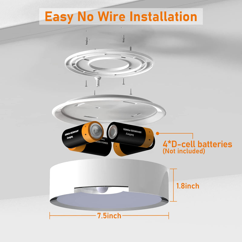 TOOWELL Motion Sensor Ceiling Light Battery Operated Indoor/Outdoor LED Ceiling Lights for Closet Hallway Pantry Laundry Stairs Garage Bathroom Shower Porch Shed Wall 400LM Motion Activated Light White