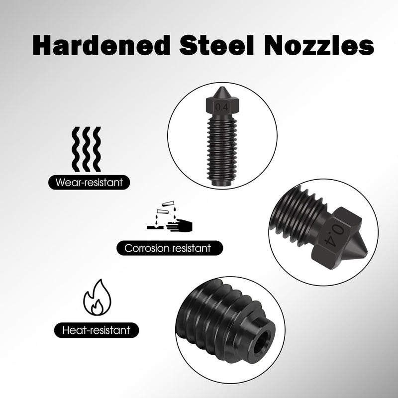 3D Printer Kobra 3 Nozzles Hardened Steel Extruder Hotend Kit, Included 3pcs 0.4mm+1pc 0.2mm+1pc 0.6mm+1pc 0.8mm Hardened Steel Nozzles, Replacement Parts Nozzles for Anycubic Kobra 3 6PCS Hardened Steel Nozzles