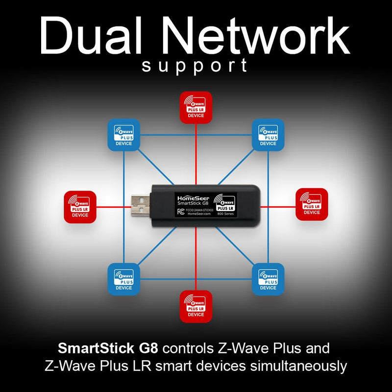 HomeSeer SmartStick G8 800 Series Z-Wave Plus v2 Wireless Long Range S2 Security USB Controller Interface for HomeSeer, Home Assistant Software and Other Smart Home Software & Hubs