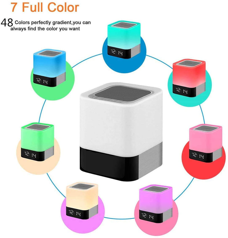 Night Lights Bluetooth Speaker, Alarm Clock Bluetooth Speakers Touch Sensor Bedside Lamp Dimmable Multi-Color Changing Bedside Lamp, MP3 Player, Wireless with Lights
