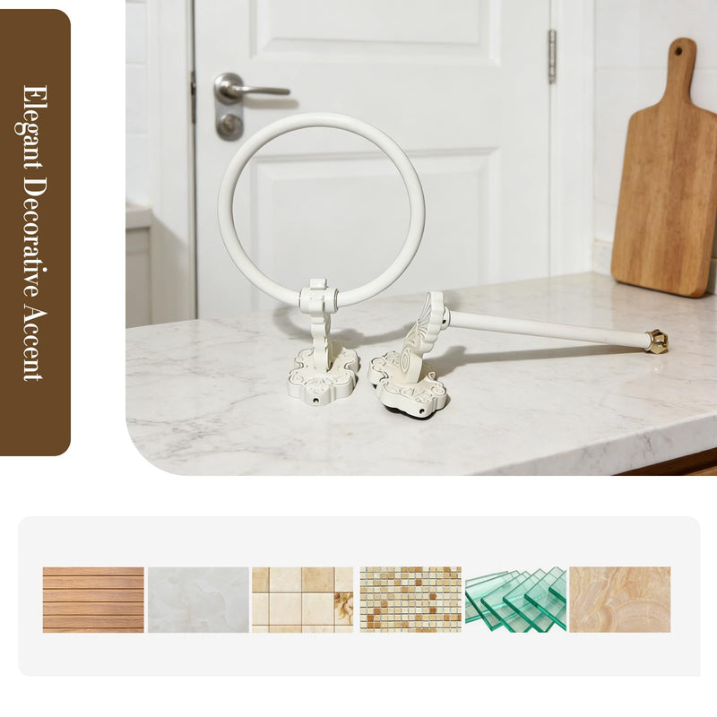 2 Pcs Antique White Toilet Paper Holder Towel Ring, Towel Rings for Bathroom Wall Wall Mount Sturdy Punch-Install Retro Vintage Bathroom Hardware