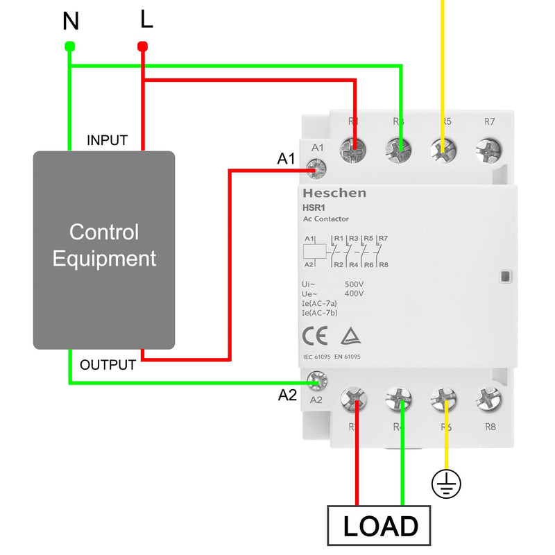 Heschen Household AC Contactor HSR1-63 4 Pole Four Normally Closed 220V/240V Coil Voltage 35mm DIN Rail Mount