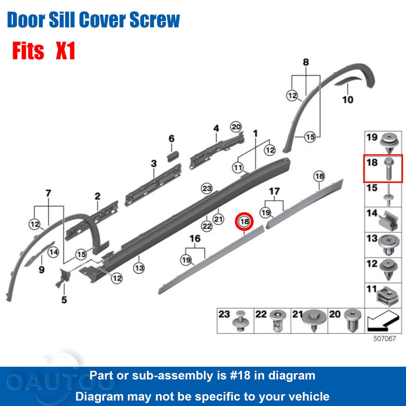 20pcs Door Sill Cover Screw & Door Trim Panel Screws M6.1-2.7x18.5mm for BMW 07-12-9-909-270 Fits 430 M4 M440 X1 2021-On (Pack of 2) One Size (Pack of 2)