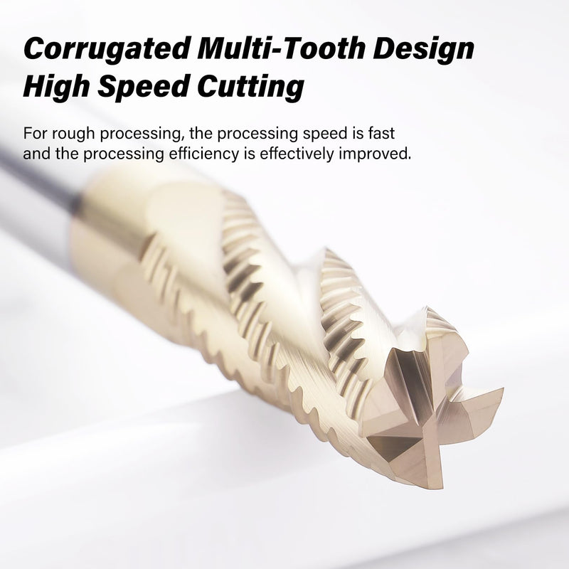 3/8" Roughing End Mill 4 Flute Tungsten Carbide Milling Cutter Bits | ZrN Coating, for Alloy Steels, Hardened Steels 1 3/8 in