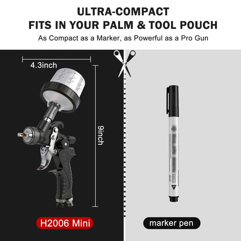 Mini HVLP Spray Gun with 0.8/1.0 mm Nozzles and 10x 200ML Disposable Paint Cups, Automotive Paint Gun Touch UP Paint Sprayer Gun, Air Paints Gun for Auto Paint, Primer, Repair Detail Black2