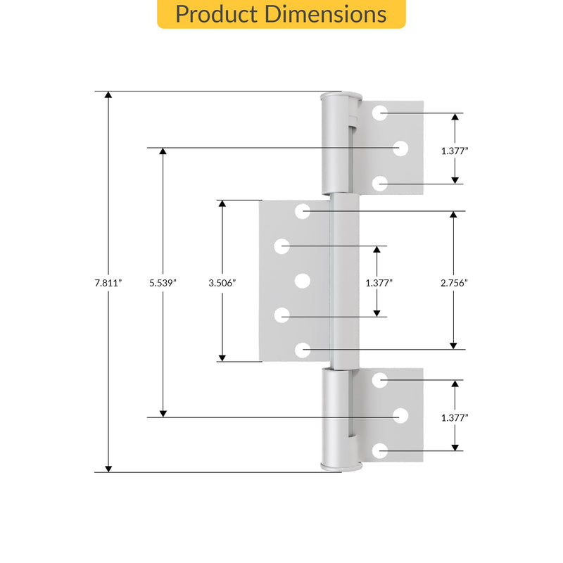 Brixwell 3-Leaf Storm Door Gravity Hinge, Aluminum Material, White Finish, 7-13/16" Overall Height, 5-9/16" Upper to Bottom Hole Spacing, 3-1/2" Middle Leaf Height