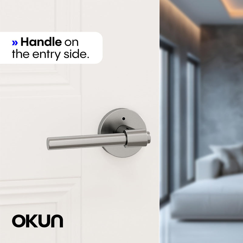Okun Zen 1-Pack Brushed Nickel Privacy Door Levers – Push Button Lock, Reversible, Sleek Concealed-Mount Design for Bedroom & Bathroom 1 Pack