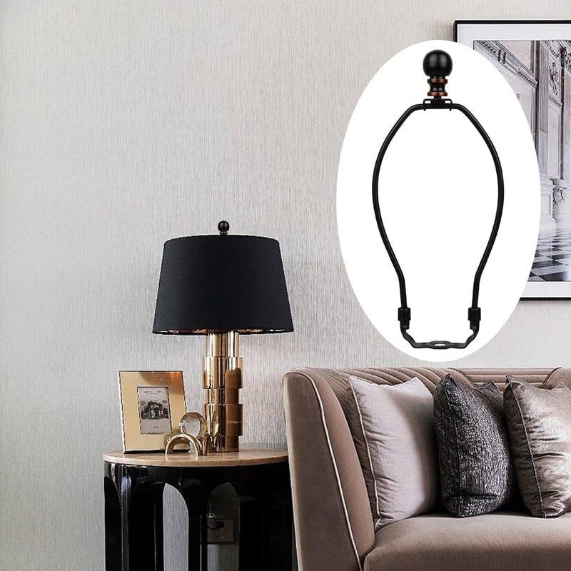 Helunsi 8 Inch Lamp Harp, 2 Set Black Lamp Shade Harp Holder with Finial, DIY Detachable Replacement Lampshade Adapter Harp Bracket Hardware for Table & Floor Lamps Accessories Parts Repair - Metal 8inch - 2Set