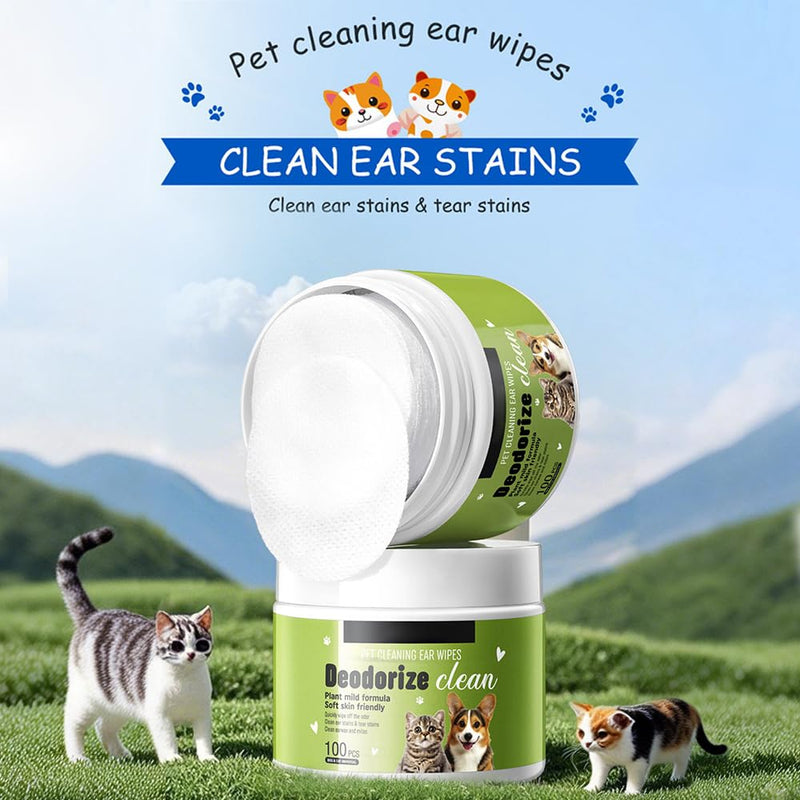 Pet Ear Cleaning Wipes with Salicylic Acid & Chamomile - Gently Remove Ear Wax & Dirt for Dogs & Cats, Helps Clean & Deodorize, Safe for Puppies & Kittens, Pack of 2