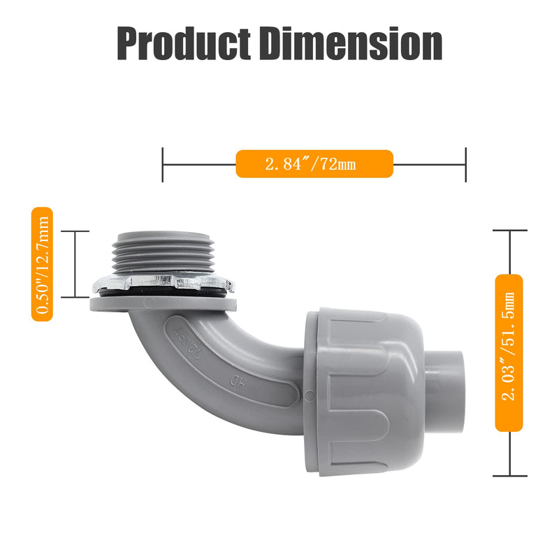2Pcs 1/2" NPT Liquid-Tight Connector, 90-Degree Electrical Conduit Connector Fitting Flexible Conduit Fittings 2 1/2 Inch