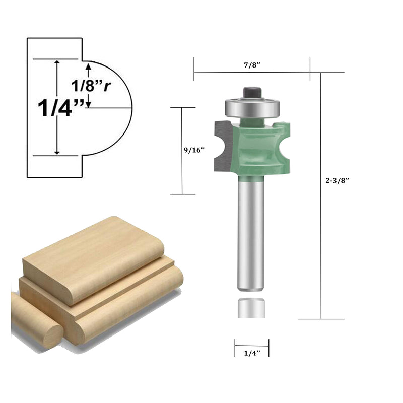 OLETBE 5 PCS Router Bit Set, 1/4-Inch Shank Round Over Panel Cabinet Door Rail and Stile Router Bits, Woodworking Wood Cutter, Wood Carbide Groove Tongue Milling Tool (Green) ST-B2