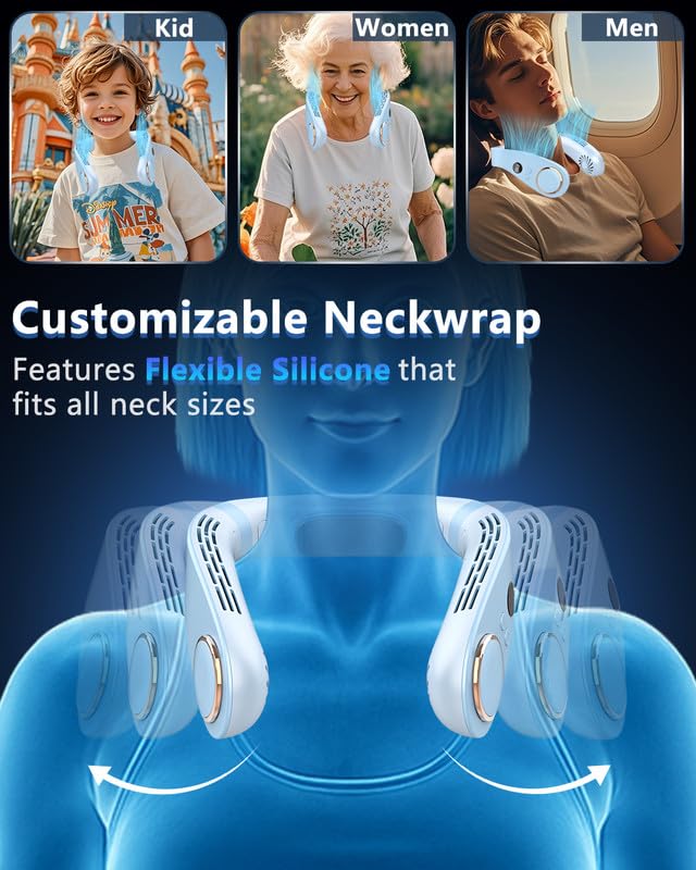 Portable Neck Fan Cooling Plate,Personal Fan Neck Hang Around,Powerful Airflow Shoulder Cooler,Fans To Wear Around Your Neck,Summer Menopause Fan Hot Flash Best Gifs for Outdoor Outside Indoor Blue Navy Blue