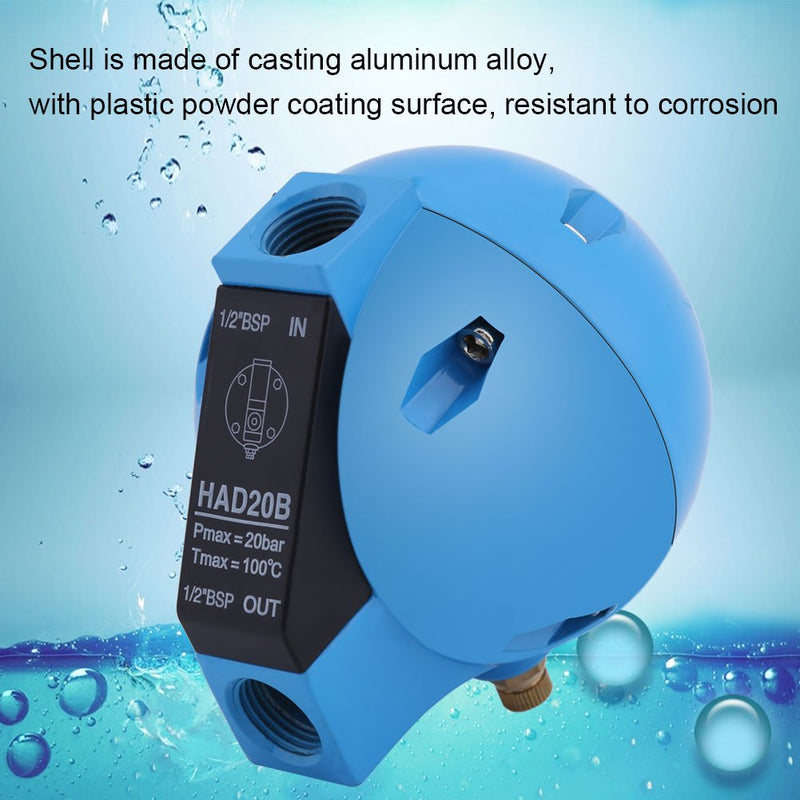 1/2BSP Round Drain Valve, Automatic Drain HAD20B 400L/H 20Bar Automatic Condensate Mechanical Drain Valve Compressed Air Drain Mechanical Automatic Drainer
