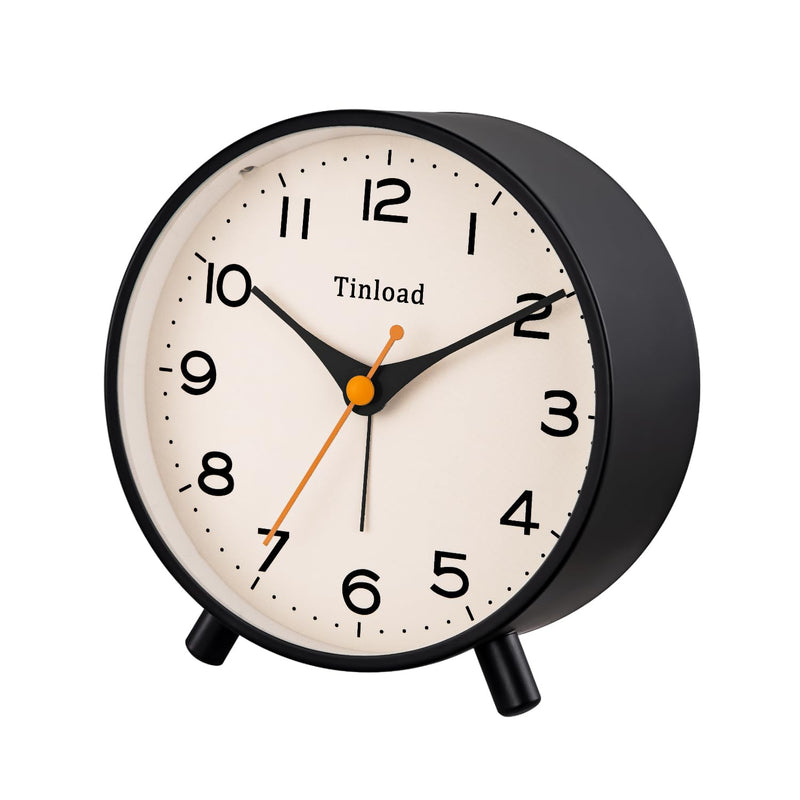4.5" Antique Retro Analog Alarm Clock, Small Silent Bedside Desk Clock,Lighted on Demand, Battery Operated, Snooze, for Living Room, Bedroom, Bedside(Black) R-black