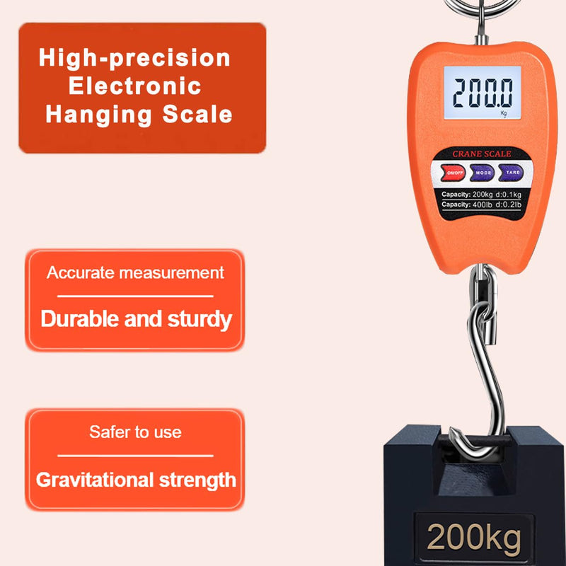 Hanging Weight Scale Industrial Heavy Duty for Farm, Hunting, Bow Draw Weight, Big Fish & Hoyer Lift with Accurate Sensor Digital, Professional (200kg/orange) 200kg/orange