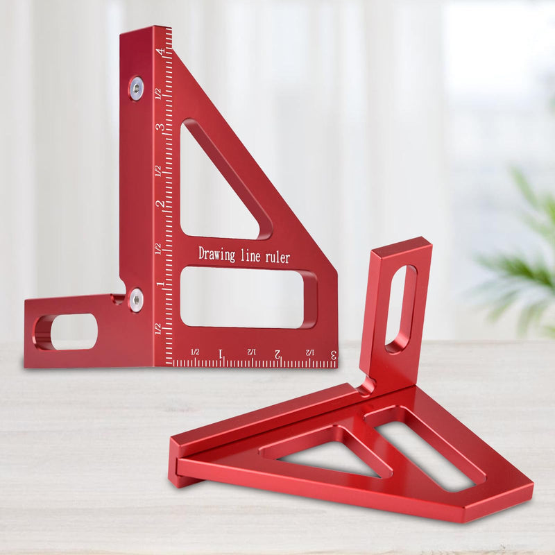 Aleric Imperial 3D Multi Angle Measuring Ruler, High Precision 45/90 Degree Woodworking Square Protractor Aluminum Alloy Miter Triangle Ruler Measuring Tools for Engineer Carpenters, Wood Working Tool red