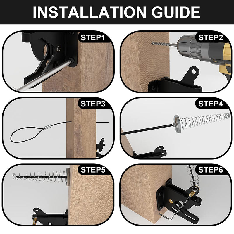 skysen Self Locking Fence Gate Latch Carbon Steel Black/Lock Post Mount with Stainless Steel Spring Cable Pull(JLXSDS-1) 1