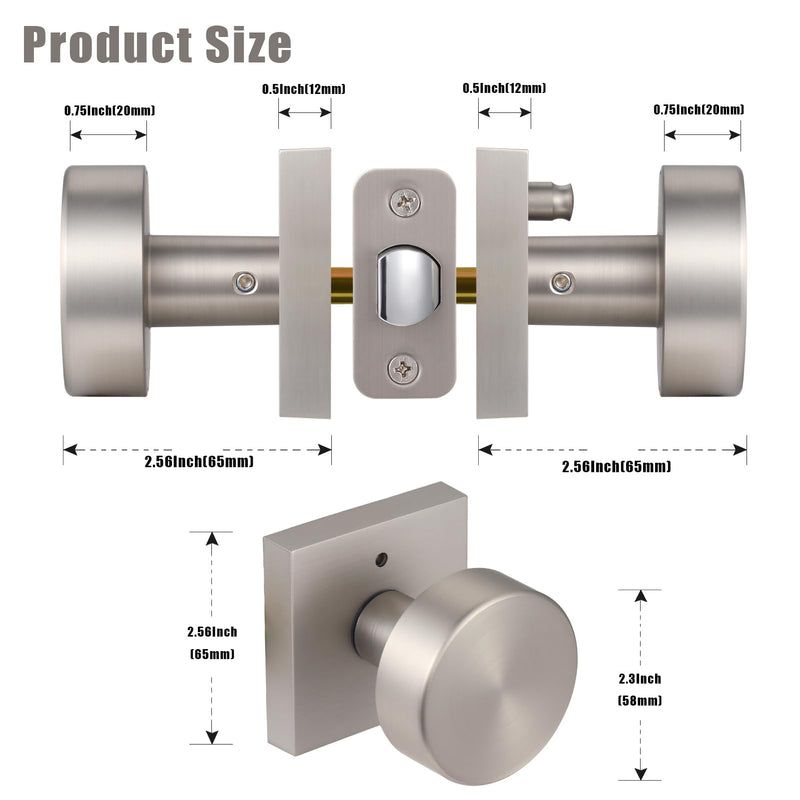 coolnews Brushed Nickel Door Knobs Interior, Satin Nickel Privacy Bathroom Door Knob with Lock, Modern Square Privacy Interior Door Handle for Bedroom