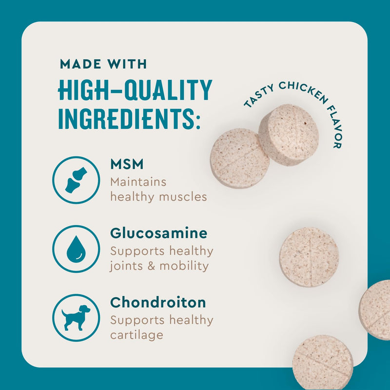 VetIQ Hip & Joint Health Supplement for Dogs, with Glucosamine, Chondroitin & MSM, Chewable Tablets for Dogs, Chicken Flavor, 60 Count Standard Strength 60 Count (Chewable Tablets)