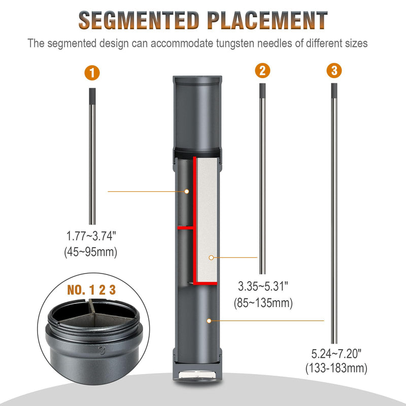 3mirrors Tungsten Holder -Tungsten Electrode Storage Solution with 3 Section Divider & Magnetic Base,TIG Welding Accessories,Titanium Gray Titanium Gray