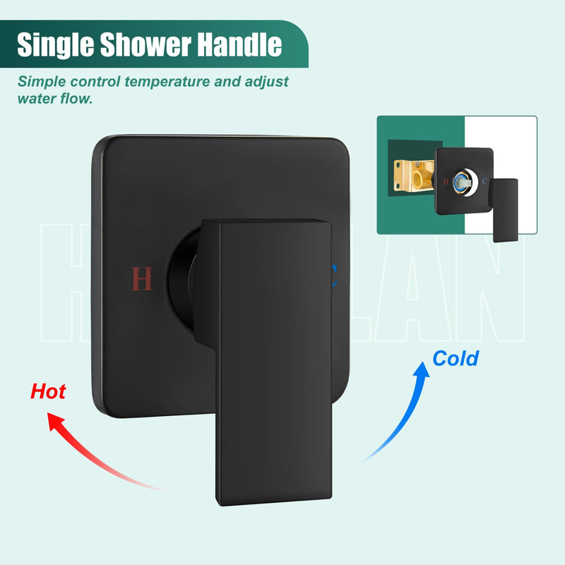 Heyalan Bathroom Shower Valve Mixer Single-Function Single Handle Trim Kit Wall Mount Brass Faucet Shower Rough-In Valve Female Thread,Square,Matte Black Matte Black