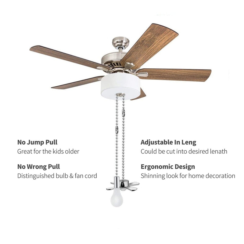 Ceiling Fan Pull Chain, 2pcs 3mm Diameter Beaded Ball , 13.6 Inches Fan Pulls Set with Connector（Nickel ） Nickel short