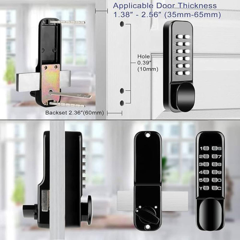 Keyless Entry Door Lock, Keypad Deadbolt, Mechanical Combination Doors Lock, Passcode Code Gate Lock with Handle Set, Black