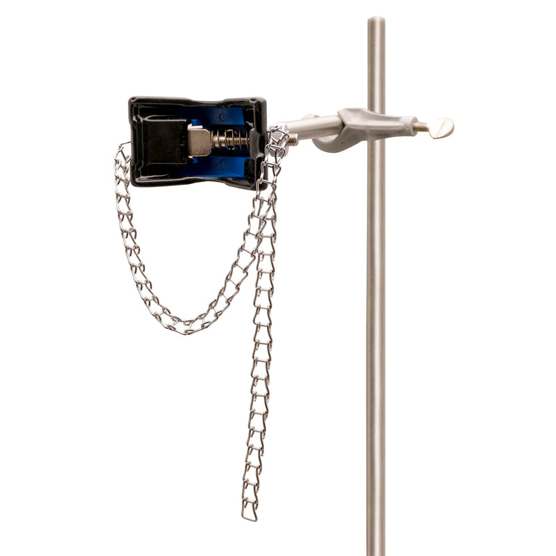 EISCO Clamp, 8 Inch with Chain, 19 Inch - With Stainless Steel Rod - Ideal For Beakers, Bottles and Flasks