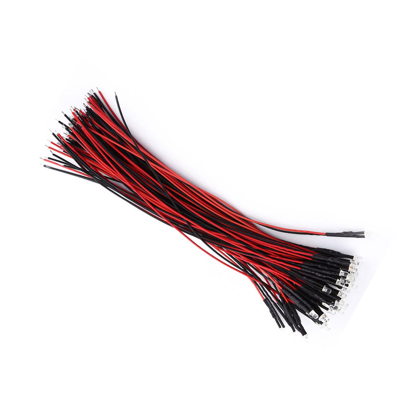 YWBL-WH 50Pcs LED Light Emitting Diodes DC 9-12V Pre Wired Water Clear LED Diodes Light (3mm Red) 3mm Red