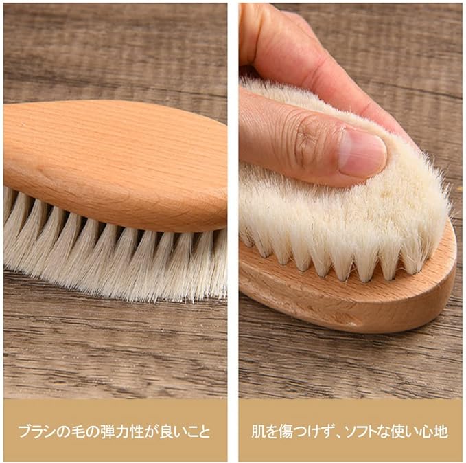 BTtime Baby Hair Brush Newborn Comb Set Scalp Massage Wooden Handle Natural Wood Goat Hair Anti-Static Baby Gift for Newborn Baby Baby (2 Pack) - NewNest Australia
