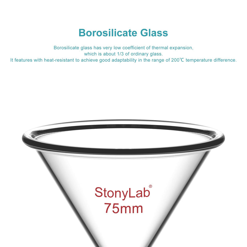 stonylab Borosilicate Glass Powder Funnel, Short Neck, 14/20 Joint Size, 75 mm Diameter