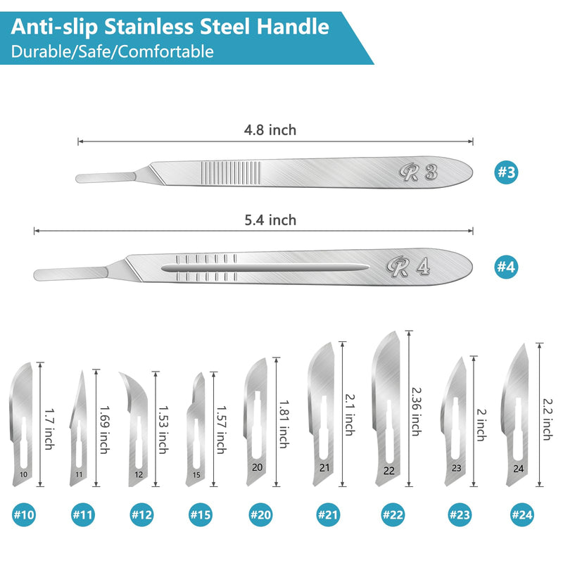 99PCS Surgical Blades Kit, #10#11#12#15#20#21#22#23#24 Surgical Sterile Blades for dermaplaning, Art Carving Blades with 9 Stainless Steel Handles, Laboratory Blade Lab Knives Handle(9PCS)+Blades(90PCS)