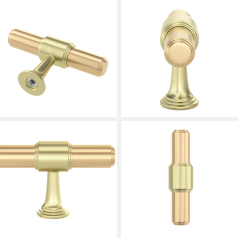 Haliwu 10 Pack Brushed Brass Cabinet Pulls, 5 Inch Hole Center Drawer Pulls, Gold Handles, Zinc & Aluminum Alloy Brushed Finish, Hardware for Bathroom and Kitchen, Two Gold Colors 5 inch (128mm) hole spacing