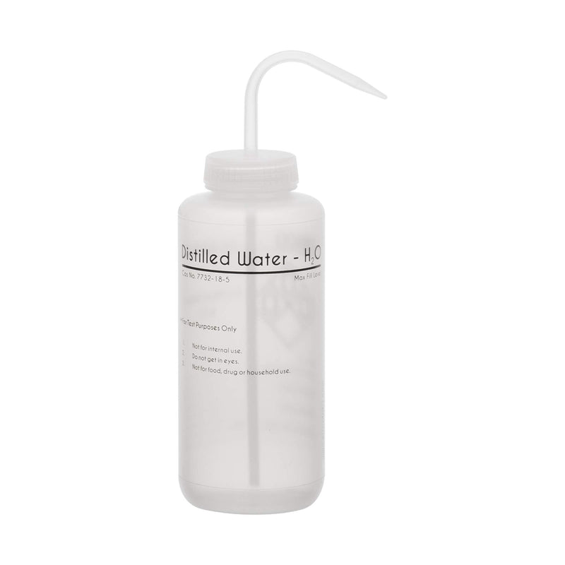EISCO Wash Bottle for Distilled Water, 1000ml - Labeled with Chemical Information & Safety Information (1 Color) - Wide Mouth, Self Venting, Low Density Polyethylene (Pack of 2) 33.8 Ounces (Pack of 2)