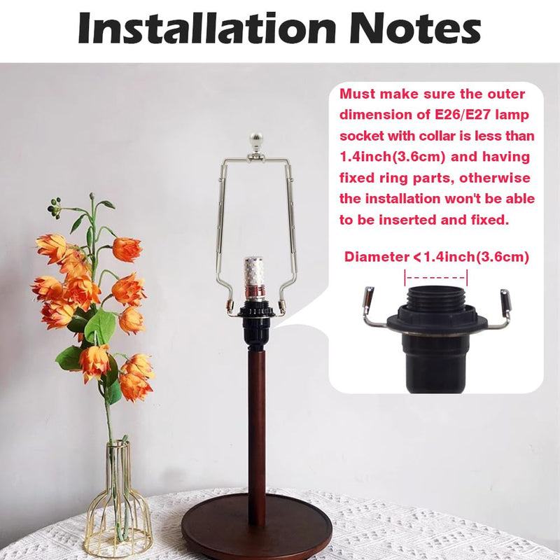 8 9 10 11 inch Nickel Lamp Shade Harp Holder, Adjustable Height Harp Kit with Crystal & Metal Finial, DIY Replacement Making Repair Lampshade Bracket E14 E26 E27 Adapter Base Table Floor Light 1