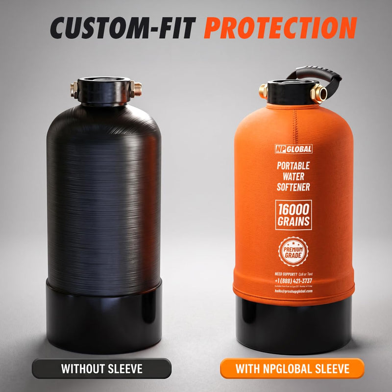 RV Water Softener Portable - 16,000 Grain, 3/4" GHT Fittings, Convenient Water Softener for RVs, Trailers, Boats, Mobile Car Washing, Pressure Washing Cover Orange Neoprene Cover