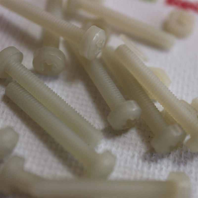 50x Glass Filled Reinforced Nylon Pan Cross Head Machine Screws, M3 x 20 mm, Plastic Nuts, Bolts and Washers, (3/32 x 25/32 in)
