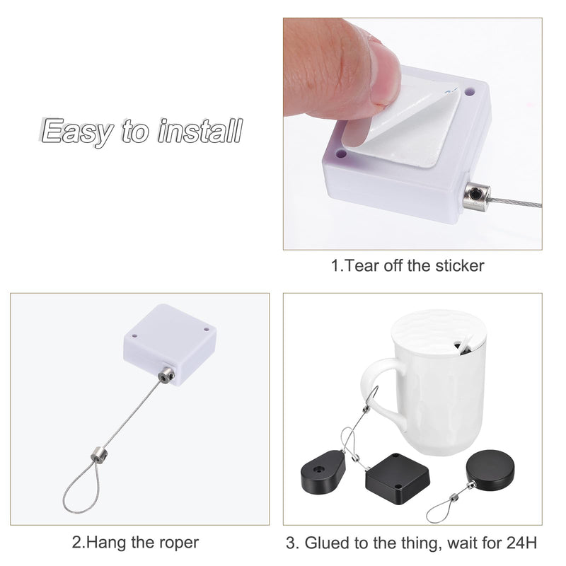 MECCANIXITY Retractable Cable Lock with Double-Sided Adhesive Remote Control Security Lock for TV, DVD,Showroom,Remote,600g 4Set White