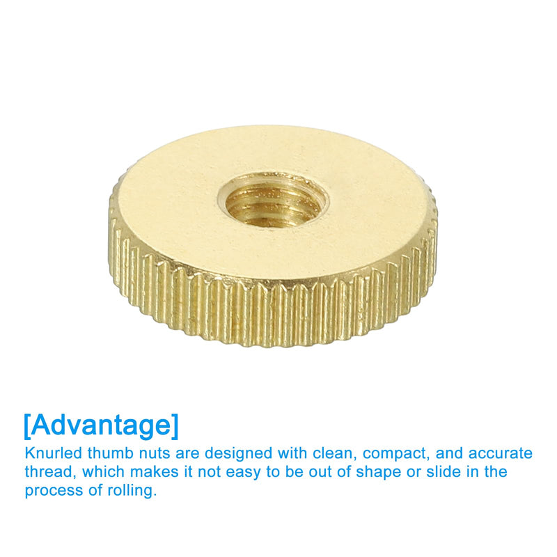 uxcell Knurled Thumb Nuts, 6Pcs M5 x D16mm x H4mm Brass Flat Head Through Hole with Collar Flat Head Through Hole Round Knobs Fasteners for 3D Printer Parts, Machine Tools 6