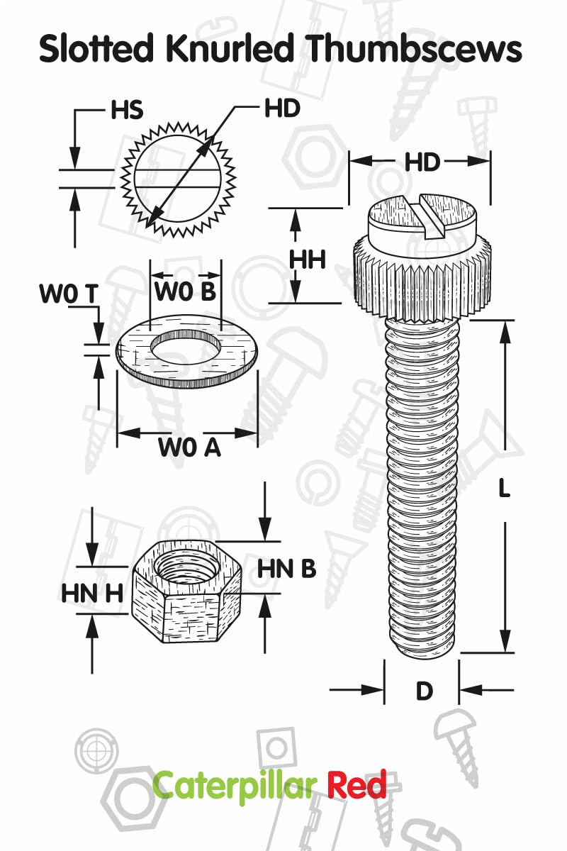 50 x Natural, Nylon Plastic Thumbscrews, knurled, M6 x 50 mm, (15/64 x 1 37/64 in), Nuts, Bolts, washers