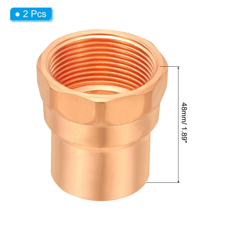 PATIKIL 1-1/4" Female Adapter Fitting with C X F Connections, 2 Pcs Copper Pipe Fittings with Sweat Solder X FNPT Connection Threaded Tubing Connector for Residential, Commercial 1.25 Inch