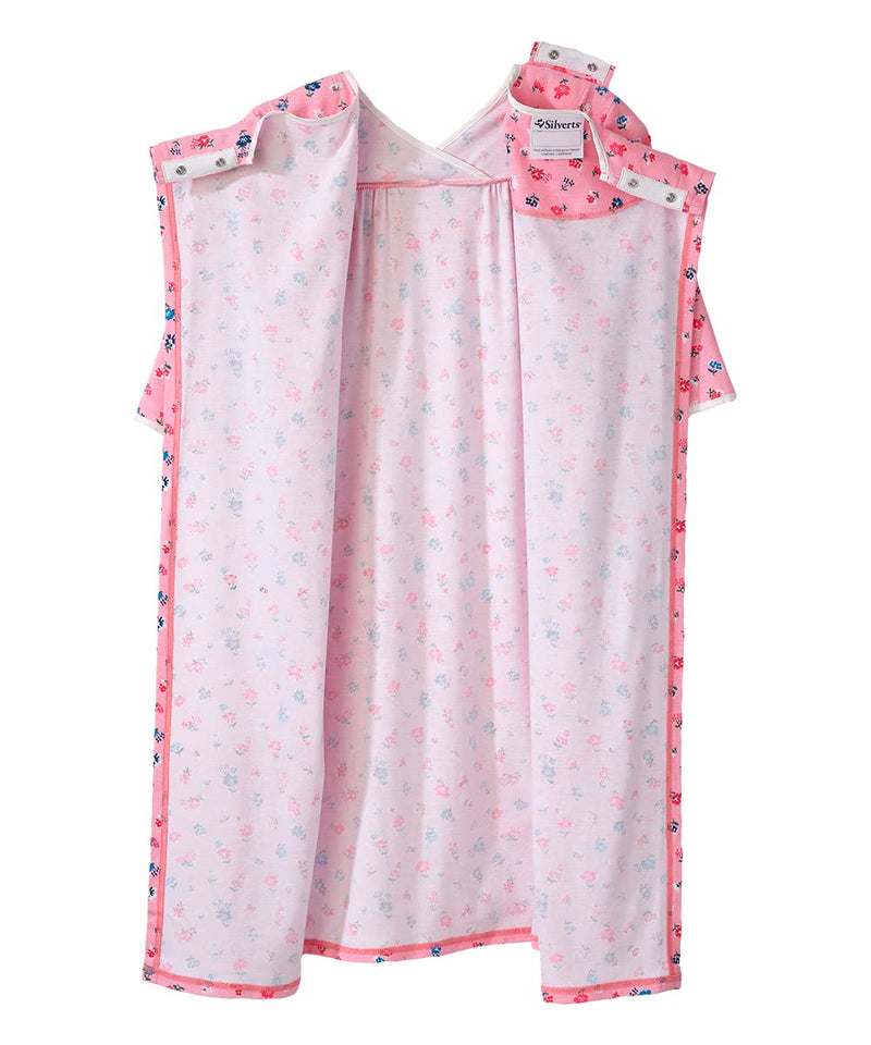 Silverts Open-Back Hospital Gowns for Women – Comfortable, Dignified, Easy Dressing for Seniors & Patients - 2/3 Sleeve Small Sweet Flower