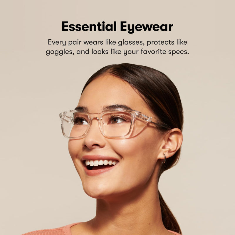 Stoggles Rectangle Z87.1 Certified Safety Glasses, Blue-Light, UV Blocking Lens, Top & Side Shield, Anti-Fog, Stylish Eyewear Medium Low Bridge Fit Clear