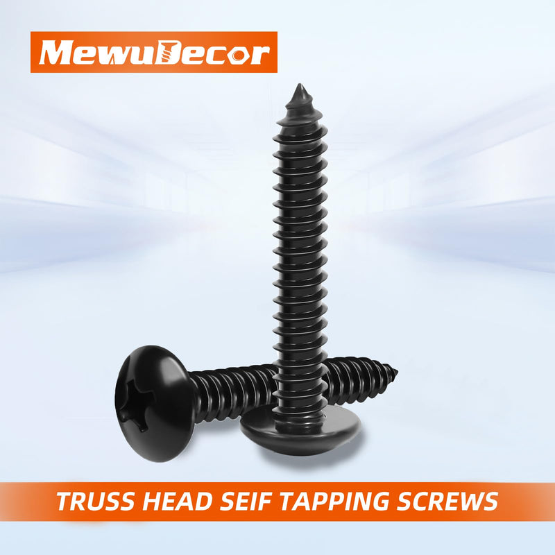 #6 x 1/2" Truss Head Self Tapping Wood Screws Sheet Metal Screws, Black Finish, 304 Stainless Steel 18-8, 100 PCS #6 x 1/2"