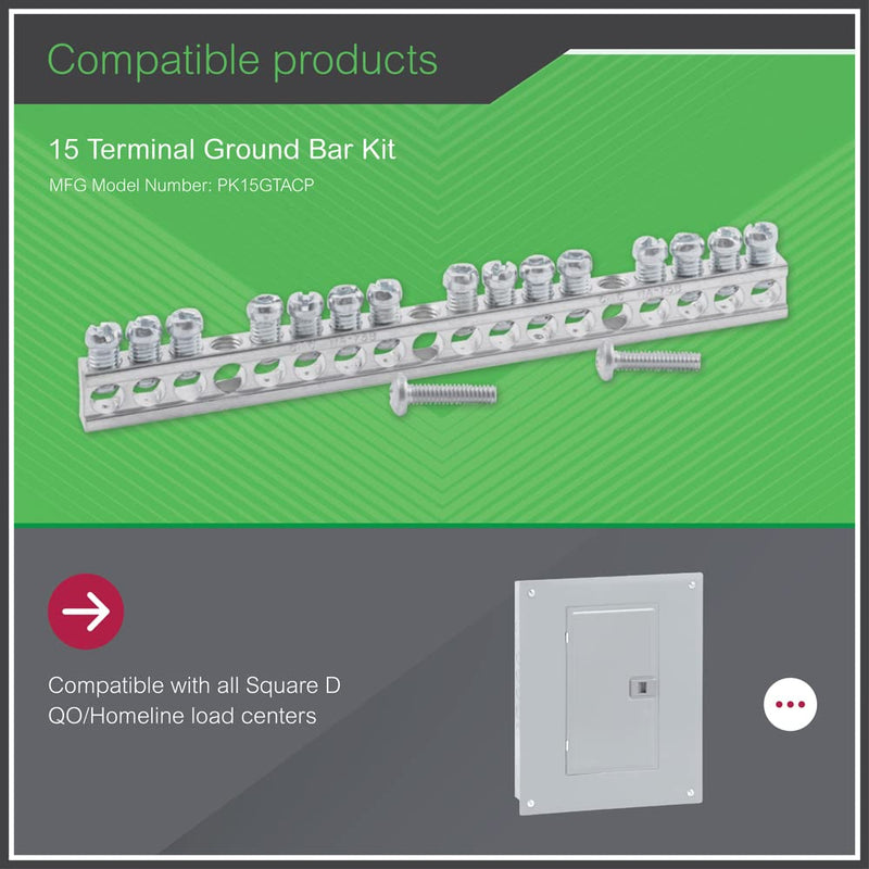 Square D by Schneider Electric, Size, PK15GTACP Square D Bar Kit For Attaching Ground Wire In Load Centers & Safety Switches, Color, Green No Size