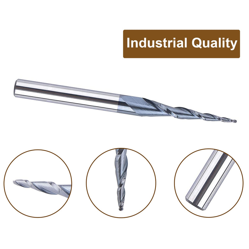 SpeTool Tapered Ball Nose Spiral Router Bit 1.0mm Tip Diameter (0.5mm Radius) 4.82 Deg for CNC Milling Engraver Carving Bits D=1.0MM