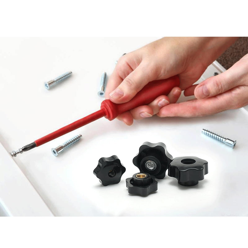 30PCS 1/4-20 Knob, 6-Star Knobs, Nylon Female Threaded Knobs, Black Screw-On Type Thru Threaded Knob Nuts, Hand Tighten Clamping Knobs